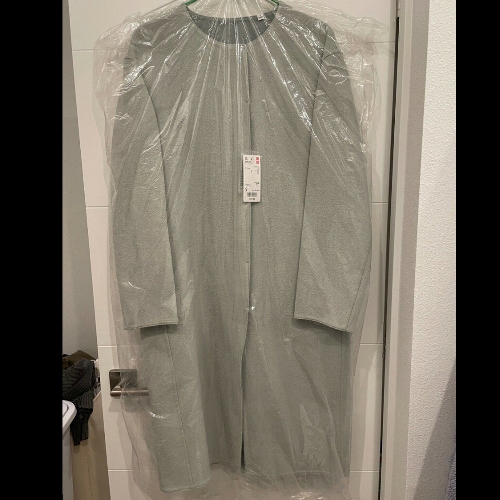 NWT UNIQLO Double Face Wool Blend Collarless Coat Long Jacket overcoat S GREEN